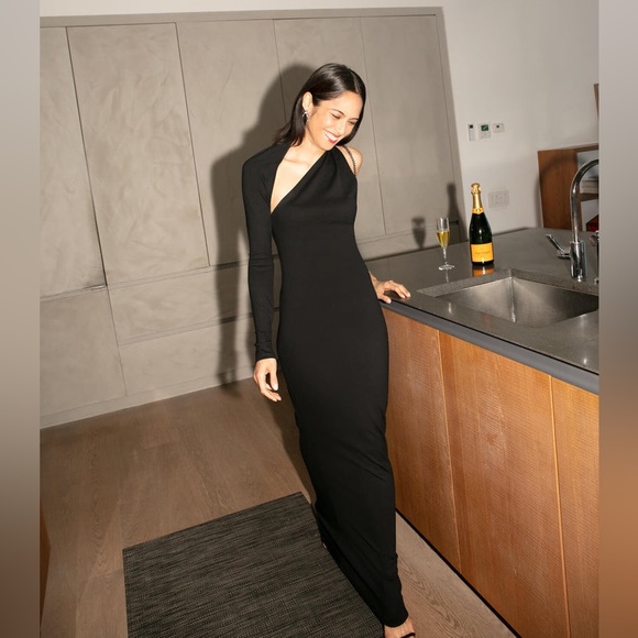 Marcella NYC Manhattan One Shoulder Gown Dress Maxi Ponte Fabric Size Medium - Picture 6 of 17